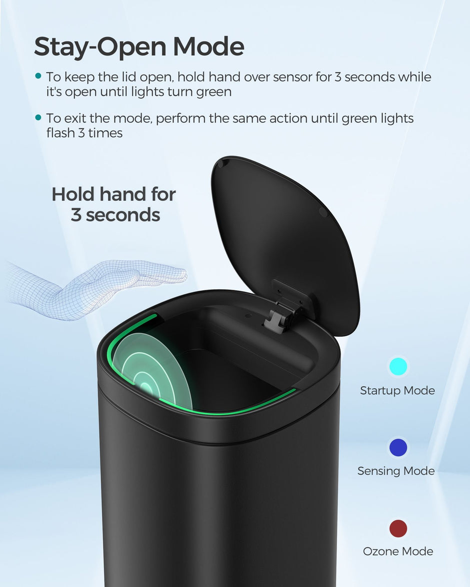 Automatic Rubbish Bin – Steel – Ink Black – Motion Sensor with Ozone Odour Control and Stay-Open Lid