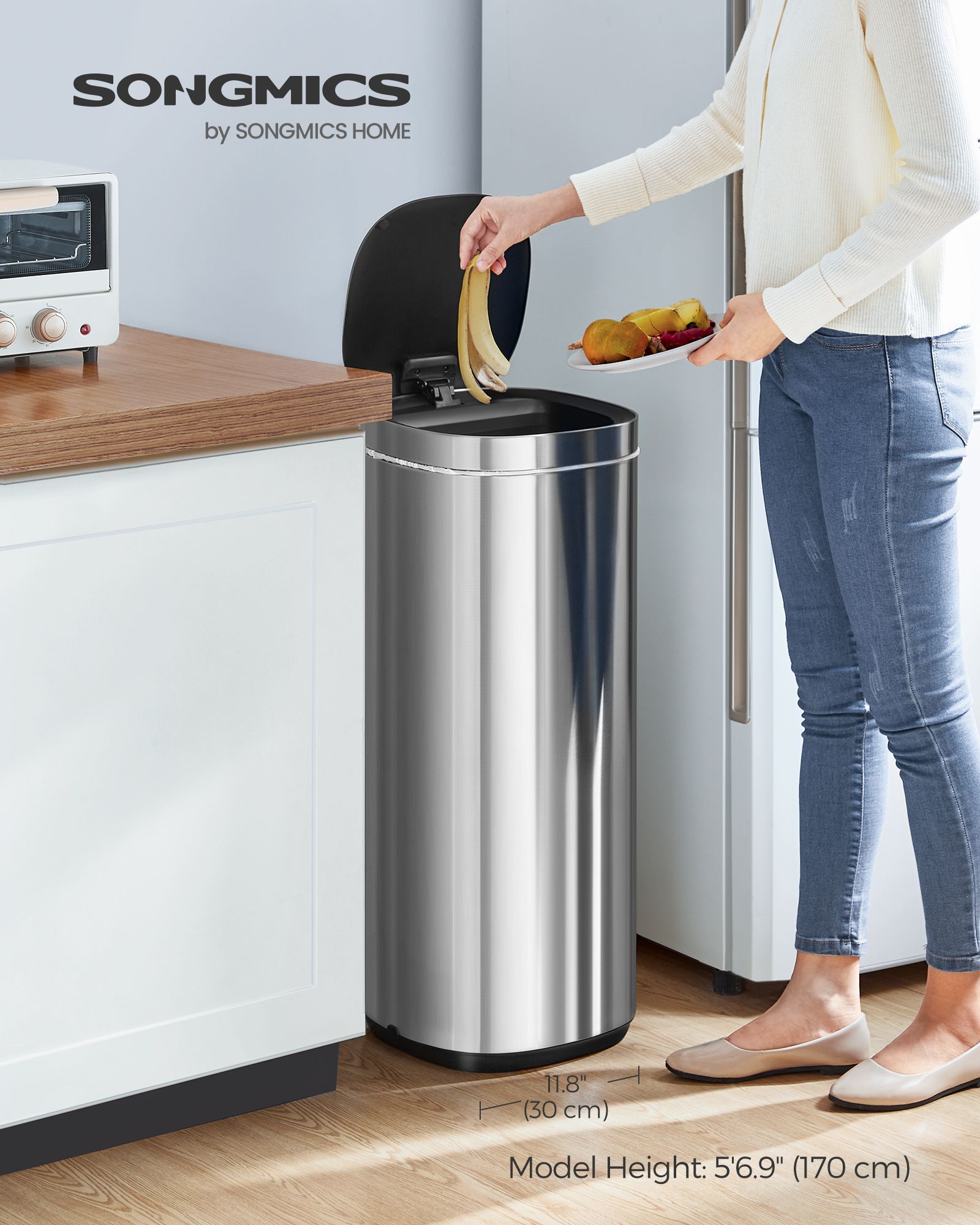 Automatic Rubbish Bin – Stainless Steel – Silver – Motion Sensor with Ozone Odour Control