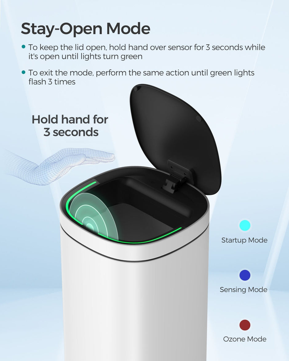 Automatic Rubbish Bin – Steel – Cloud White – Motion Sensor with Ozone Odour Control and Stay-Open Lid