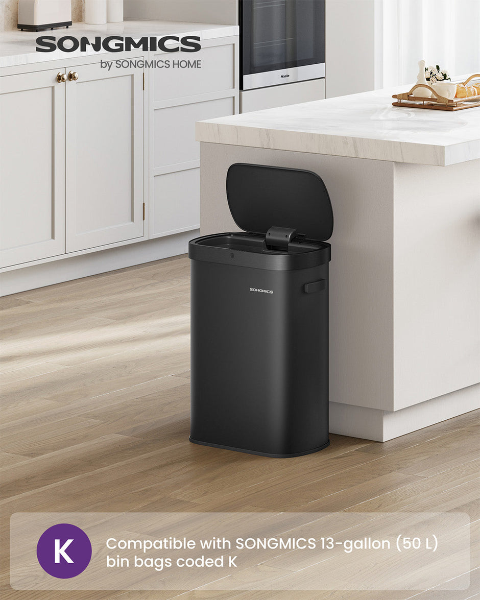 Motion Sensor Kitchen Bin – Steel – Ink Black – 13-Gallon Capacity with Automatic Opening and Soft Close Lid