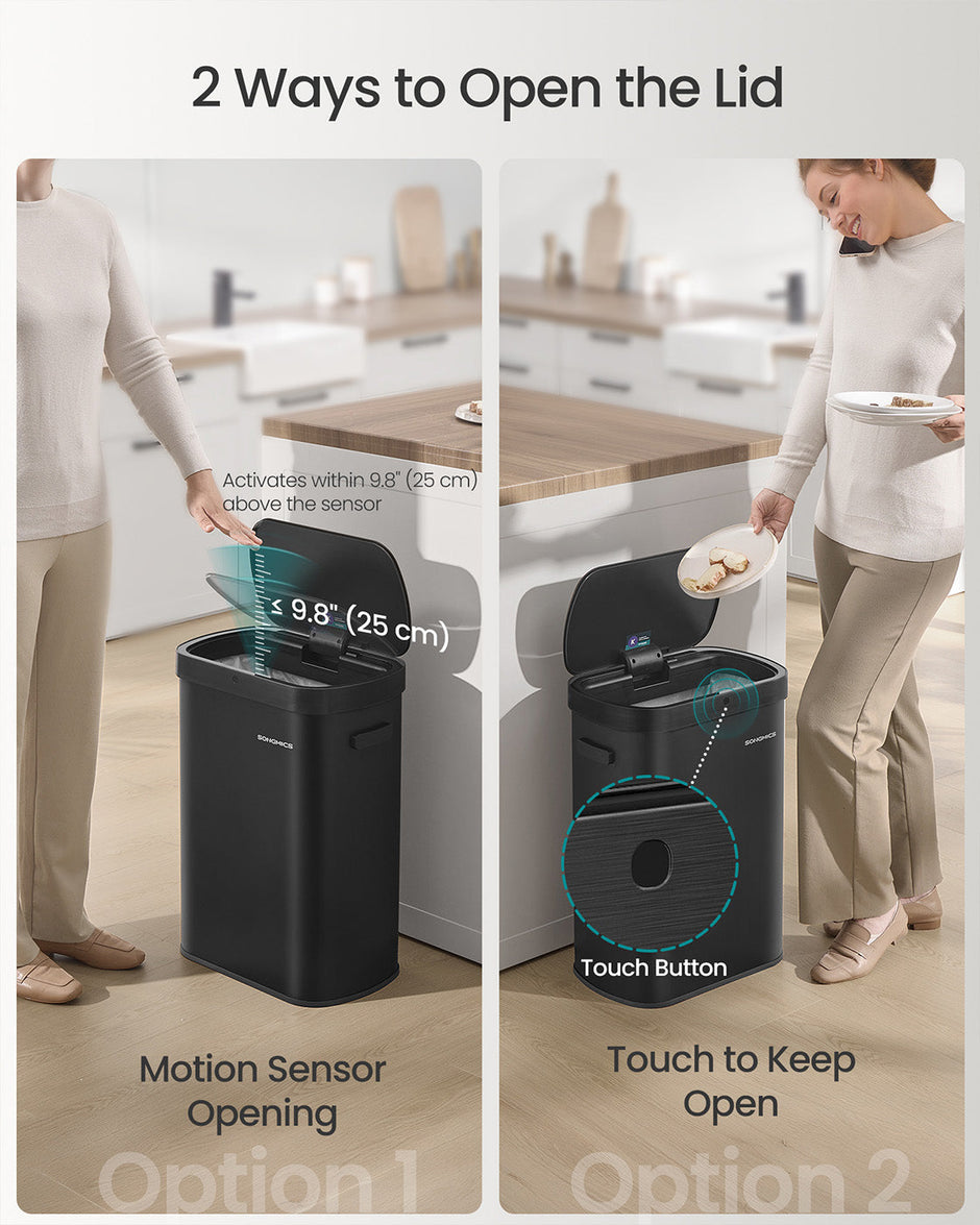 Motion Sensor Kitchen Bin – Steel – Ink Black – 13-Gallon Capacity with Automatic Opening and Soft Close Lid