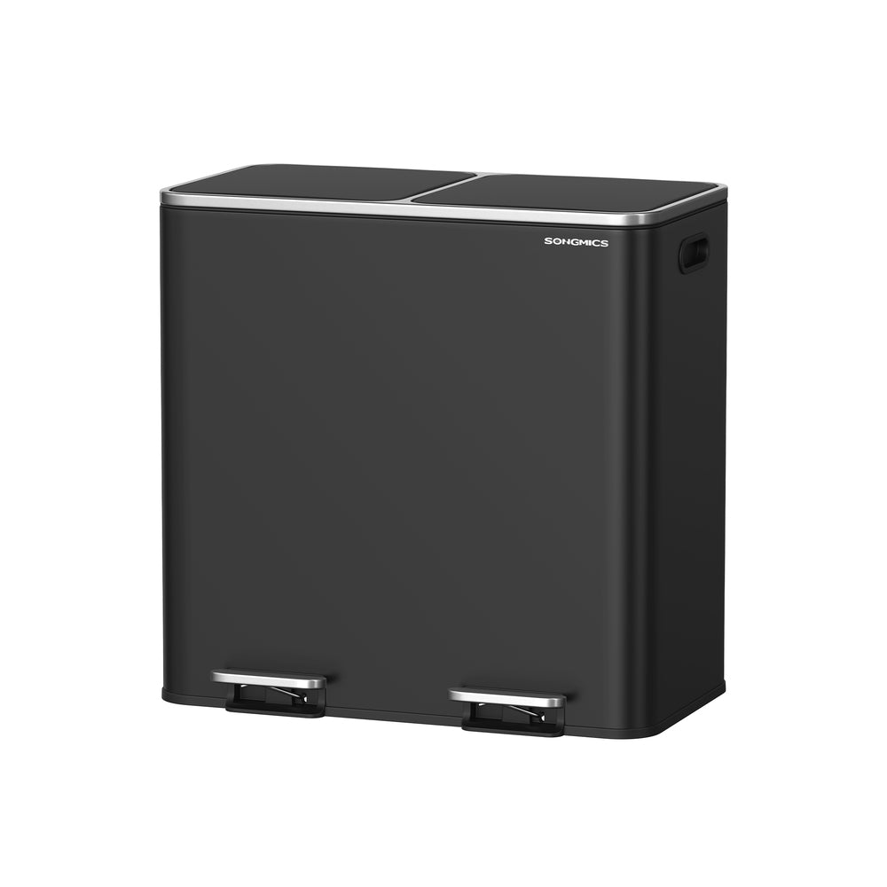 Dual Recycling Bin – Metal – Black – 2-Compartment with Soft Closure and Pedals