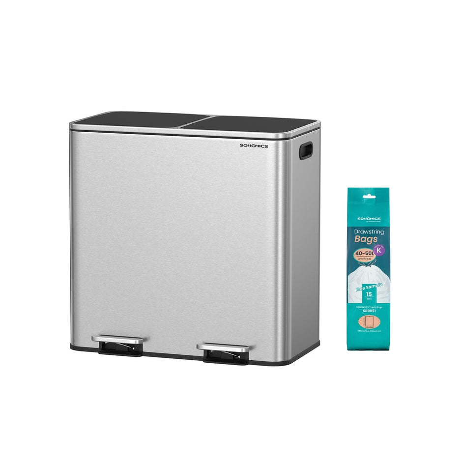 Dual Compartment Recycling Bin – Metal – Black – Pedal-Activated with Soft Close Lids