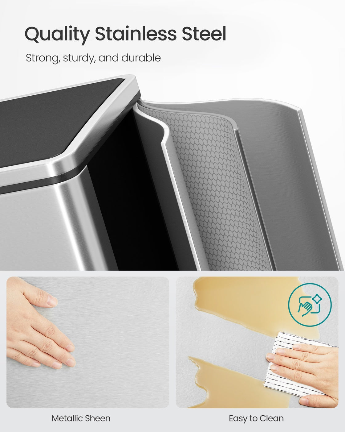 Dual Compartment Recycling Bin – Metal – Black – Pedal-Activated with Soft Close Lids