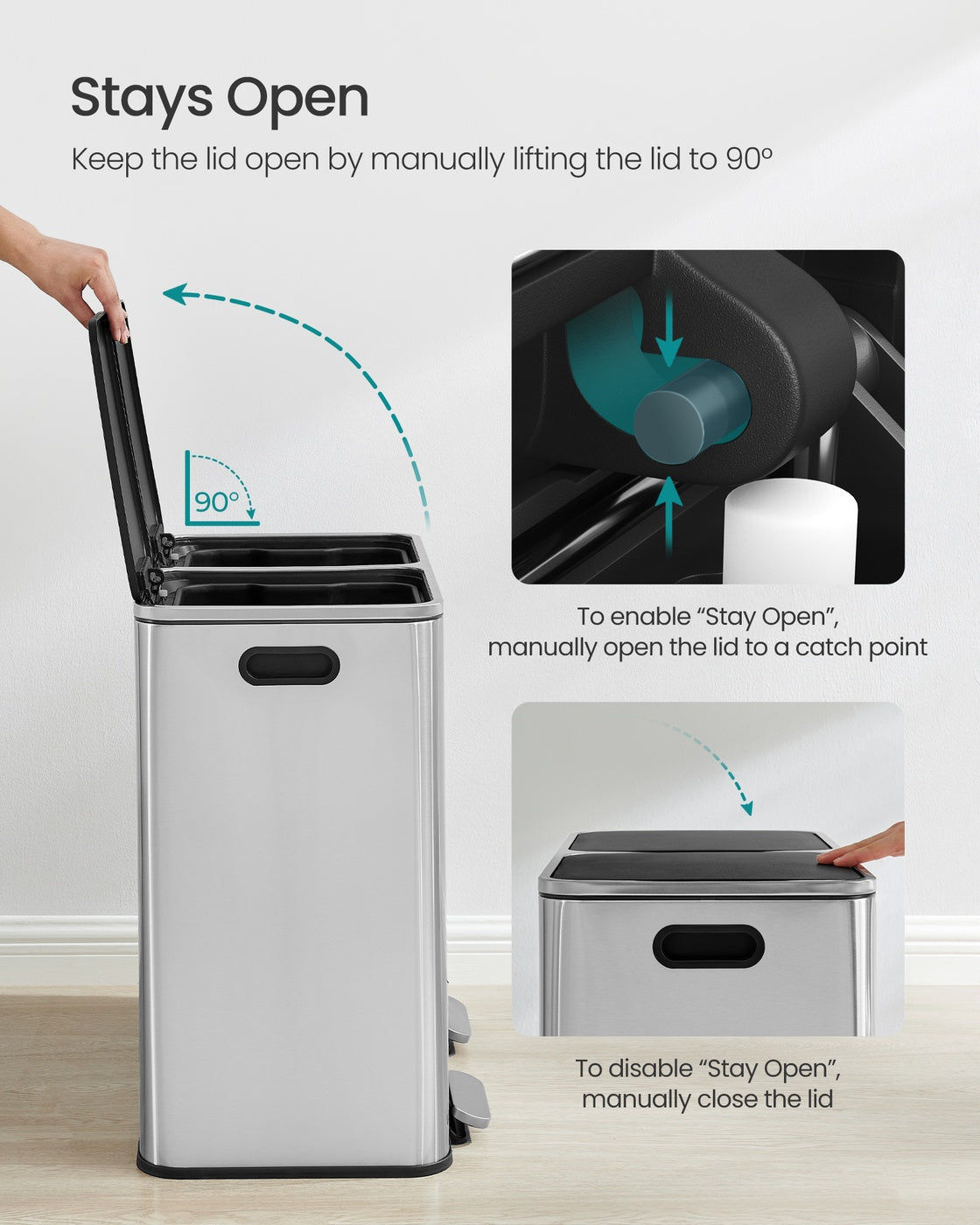 Dual Compartment Recycling Bin – Metal – Black – Pedal-Activated with Soft Close Lids