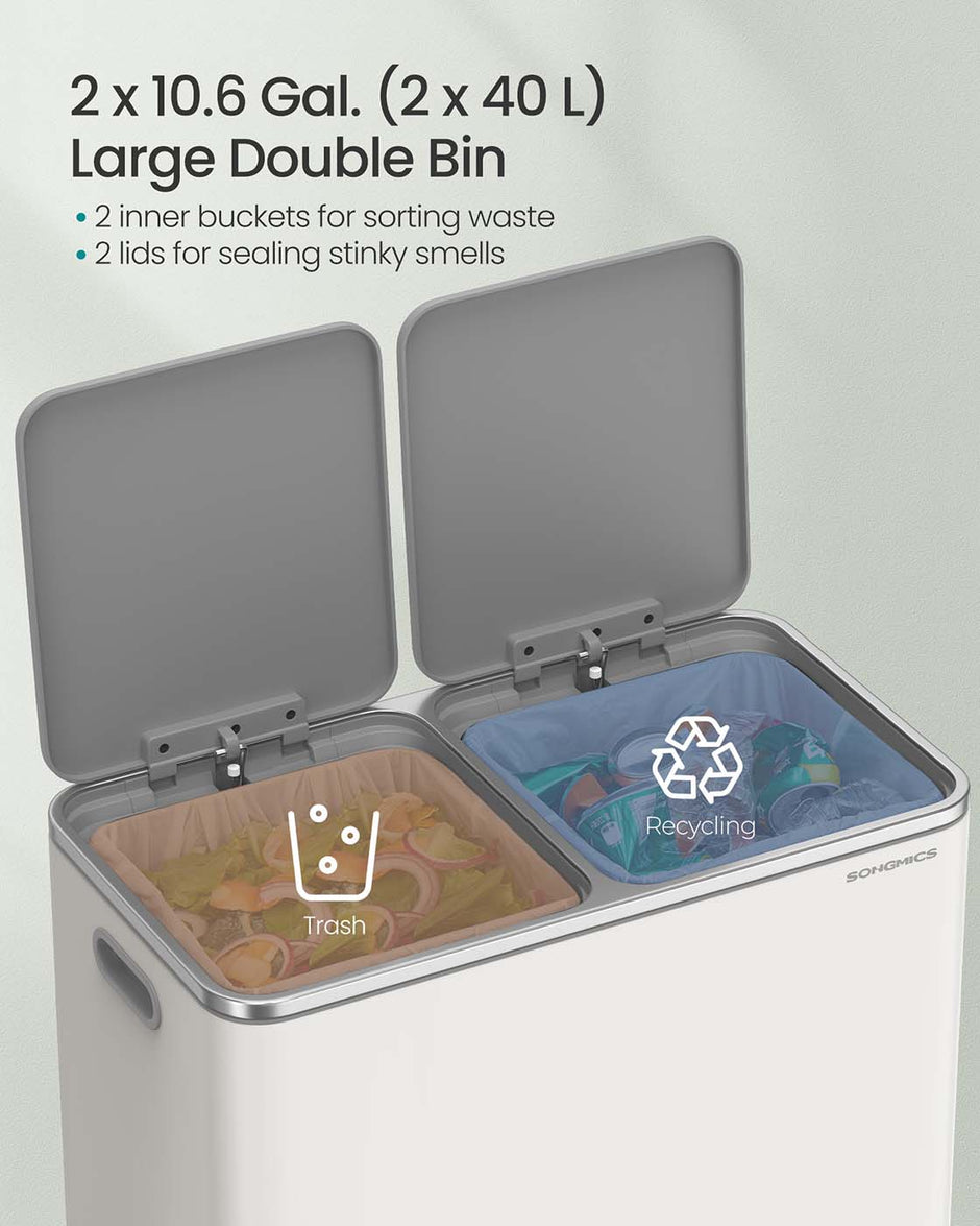 Dual Compartment Recycling Bin – Metal – Black – Pedal-Activated with Soft Close Lids