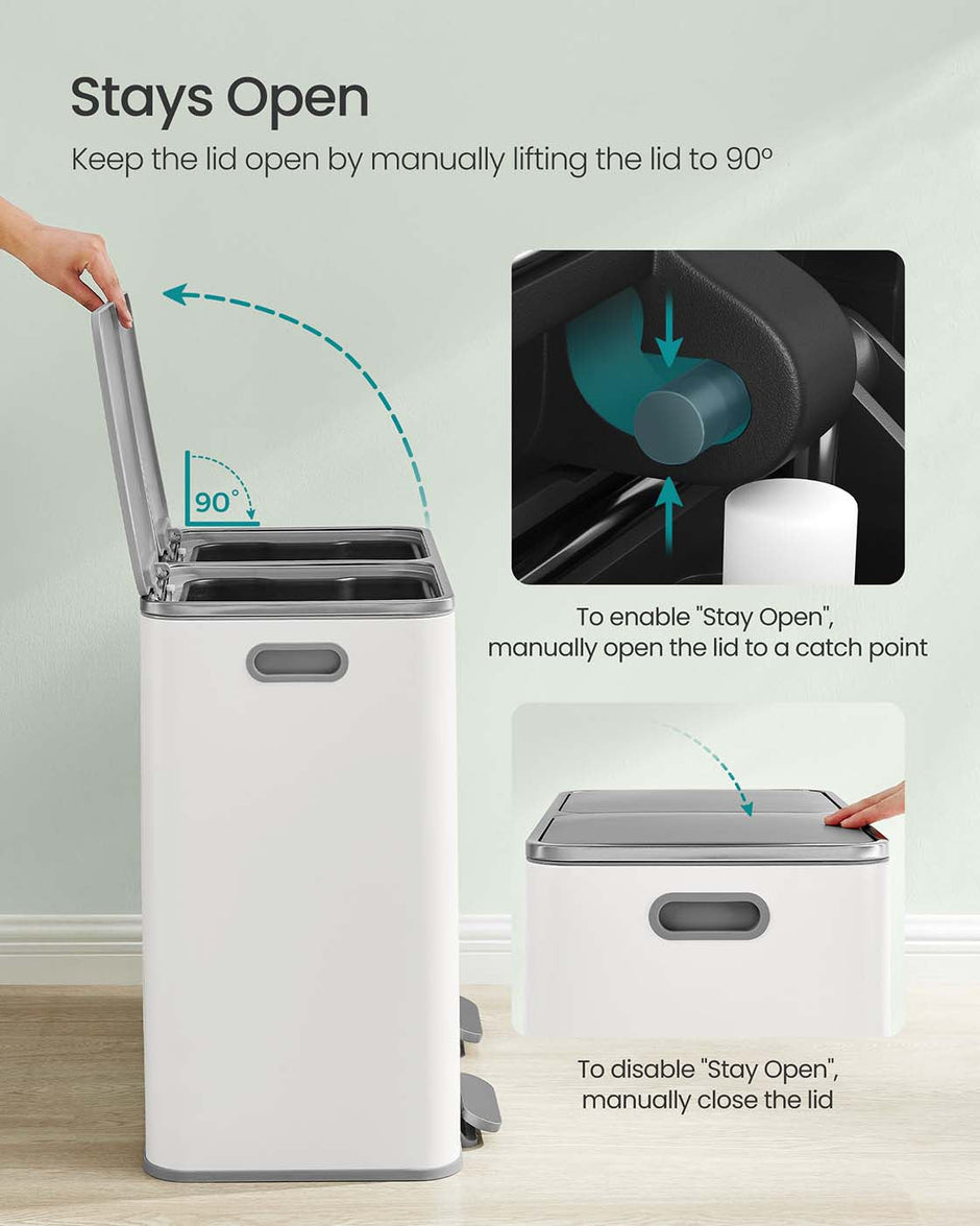 Dual Compartment Recycling Bin – Metal – Black – Pedal-Activated with Soft Close Lids