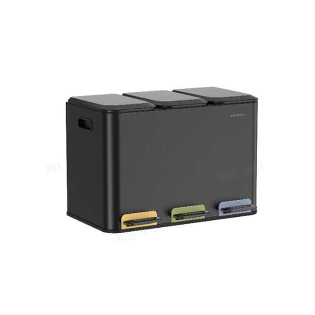 Triple Kitchen Bin – Steel – Ink Black – Colour-Coded Pedals for Waste Separation