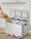 Triple Kitchen Bin – Steel – Metallic Silver – Colour-Coded Pedals for Waste Separation