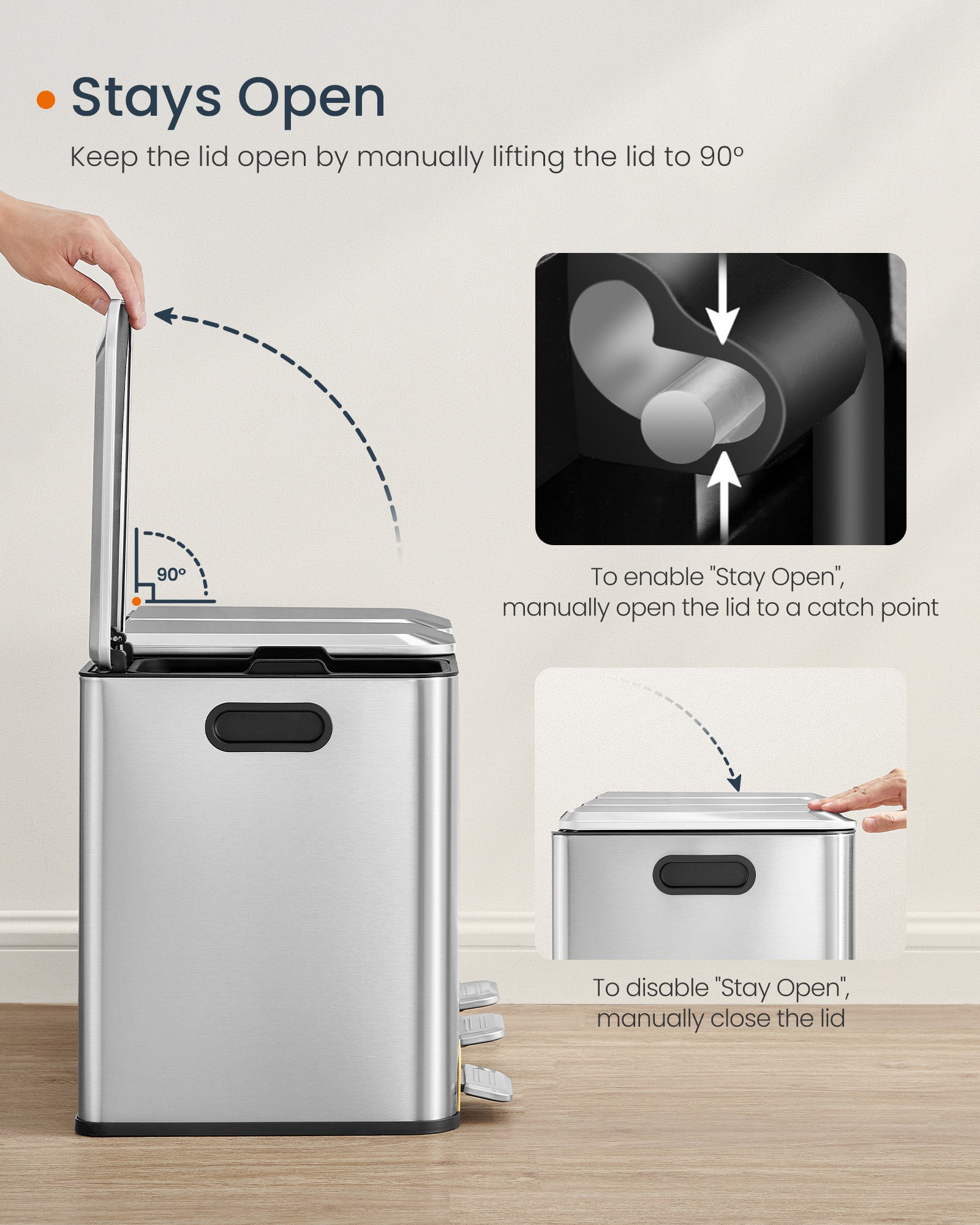 Triple Kitchen Bin – Steel – Ink Black – Colour-Coded Pedals for Waste Separation