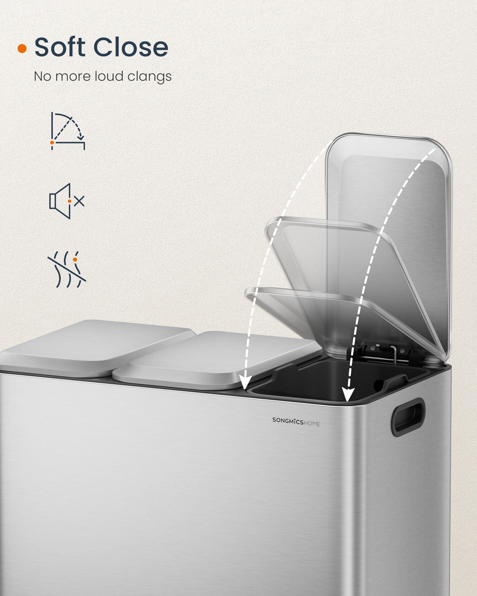 Triple Kitchen Bin – Steel – Metallic Silver – Colour-Coded Pedals for Waste Separation