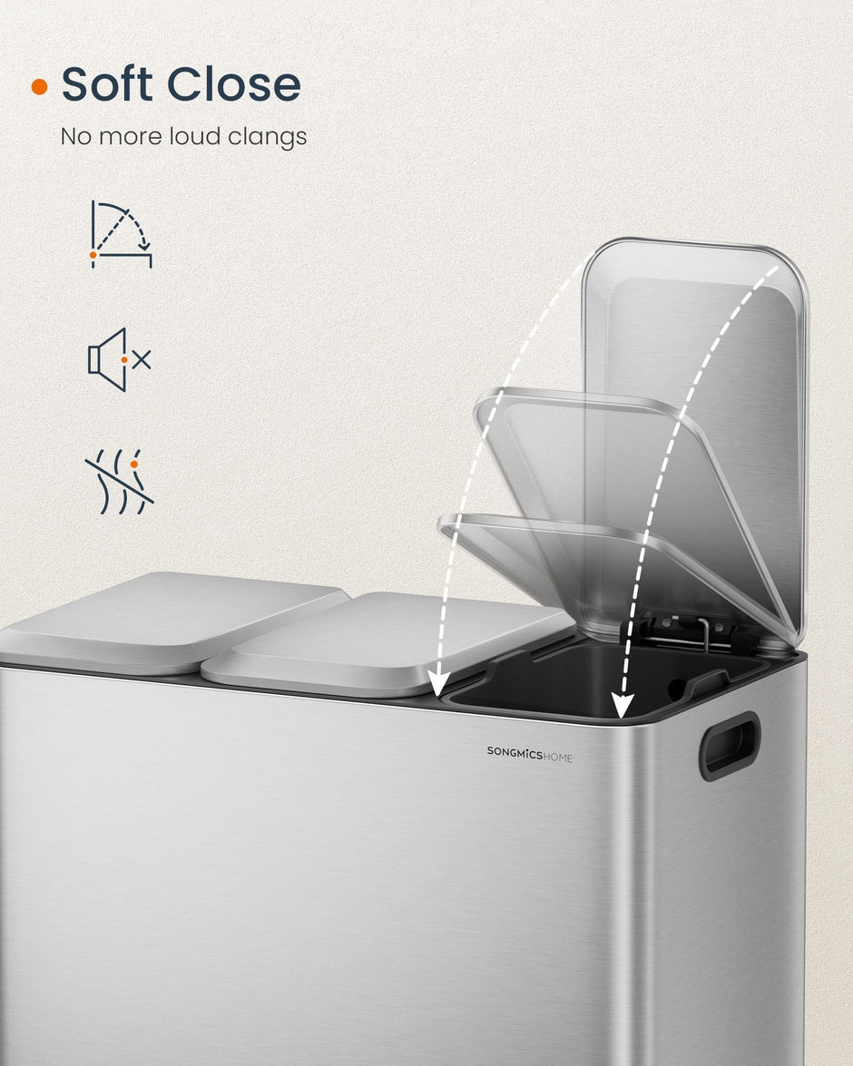 Triple Kitchen Bin – Steel – Metallic Silver – Colour-Coded Pedals for Waste Separation