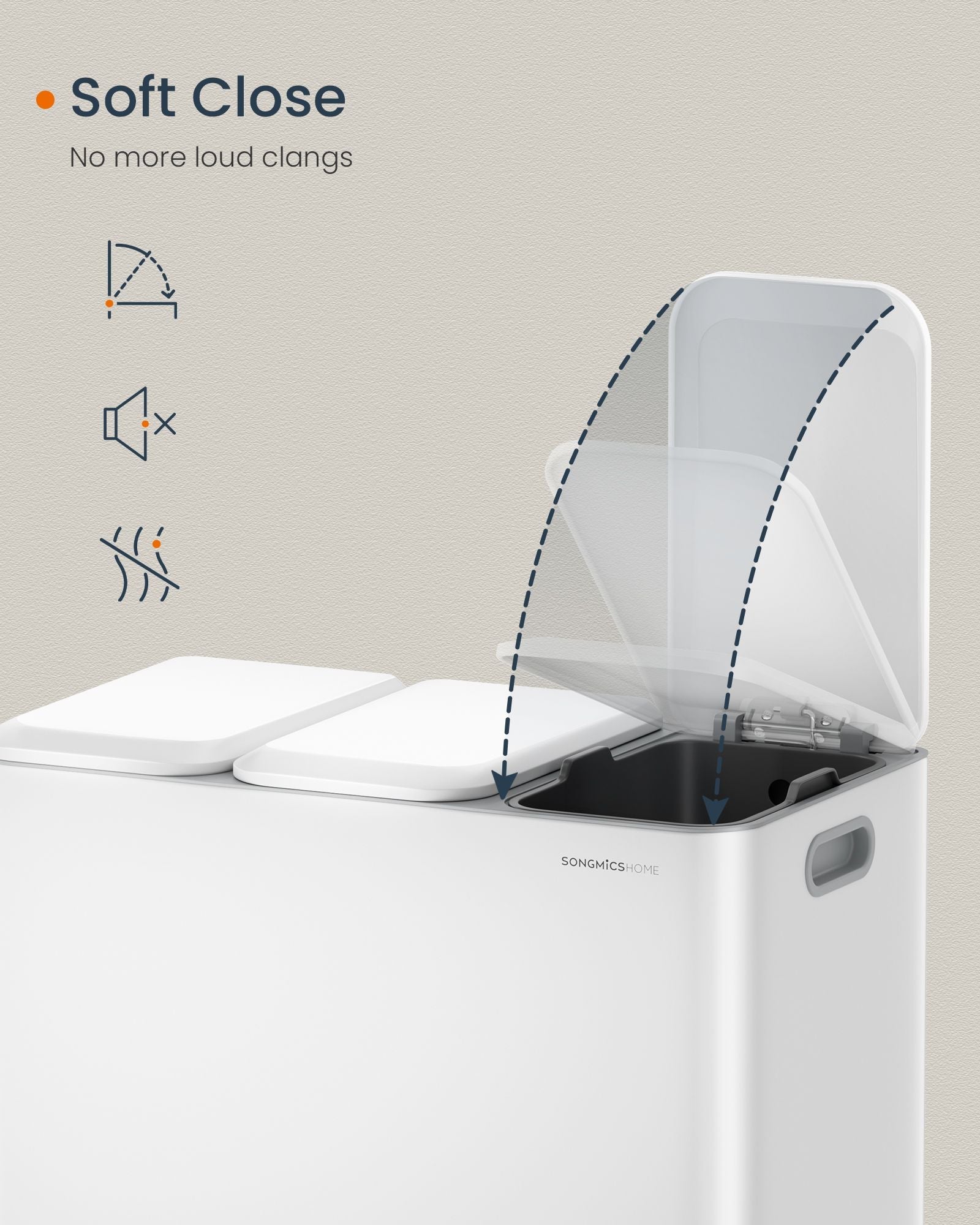 Triple Kitchen Bin – Steel – Cloud White – Colour-Coded Pedals for Waste Separation