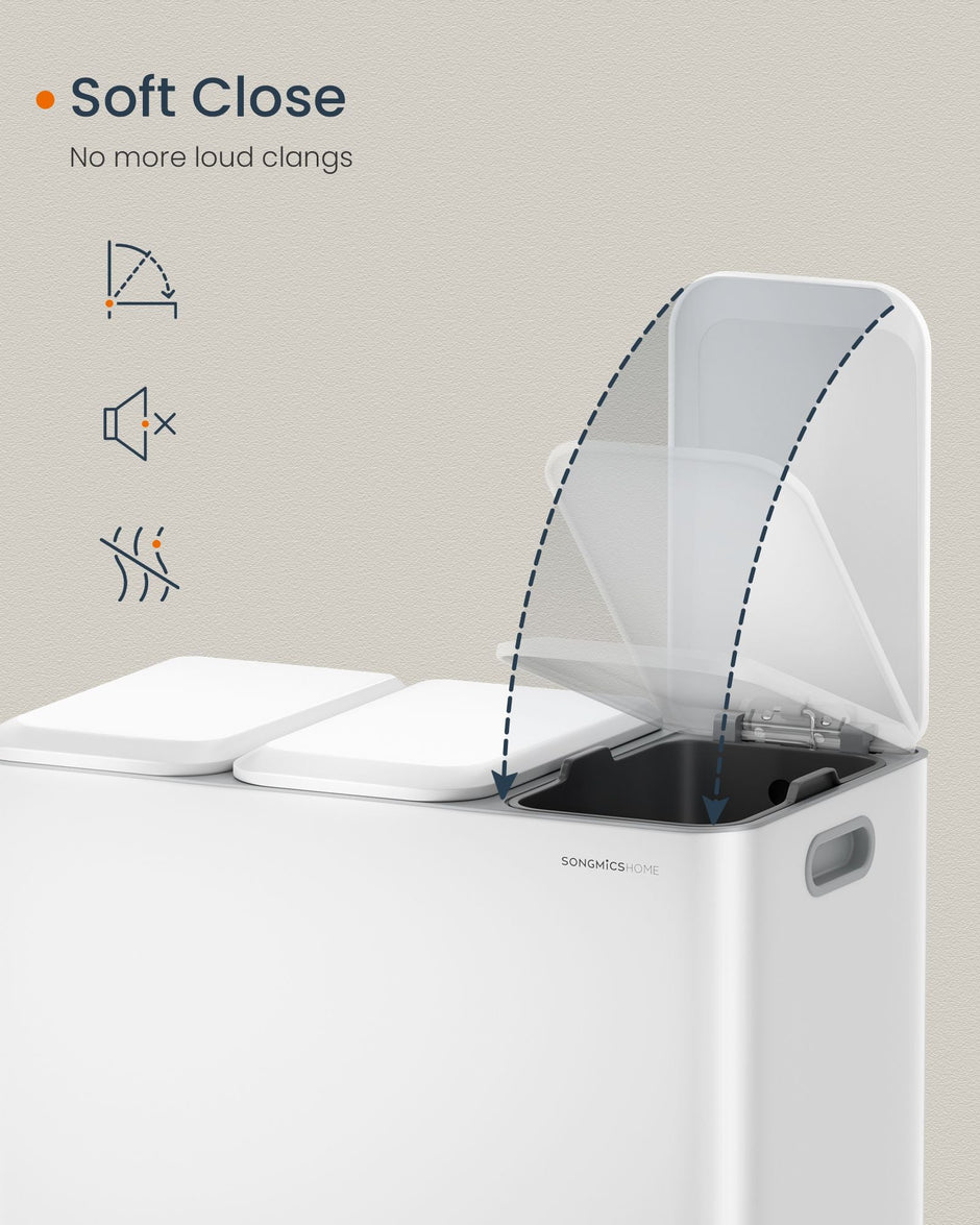 Triple Kitchen Bin – Steel – Cloud White – Colour-Coded Pedals for Waste Separation