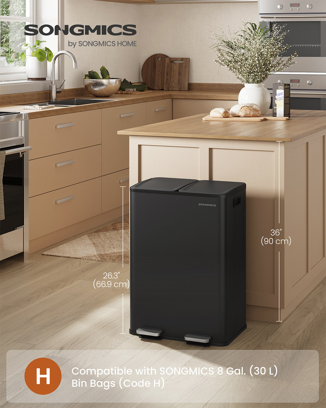 Dual Compartment Pedal Bin – Steel – Ink Black – Soft-Close Lid with Inner Buckets