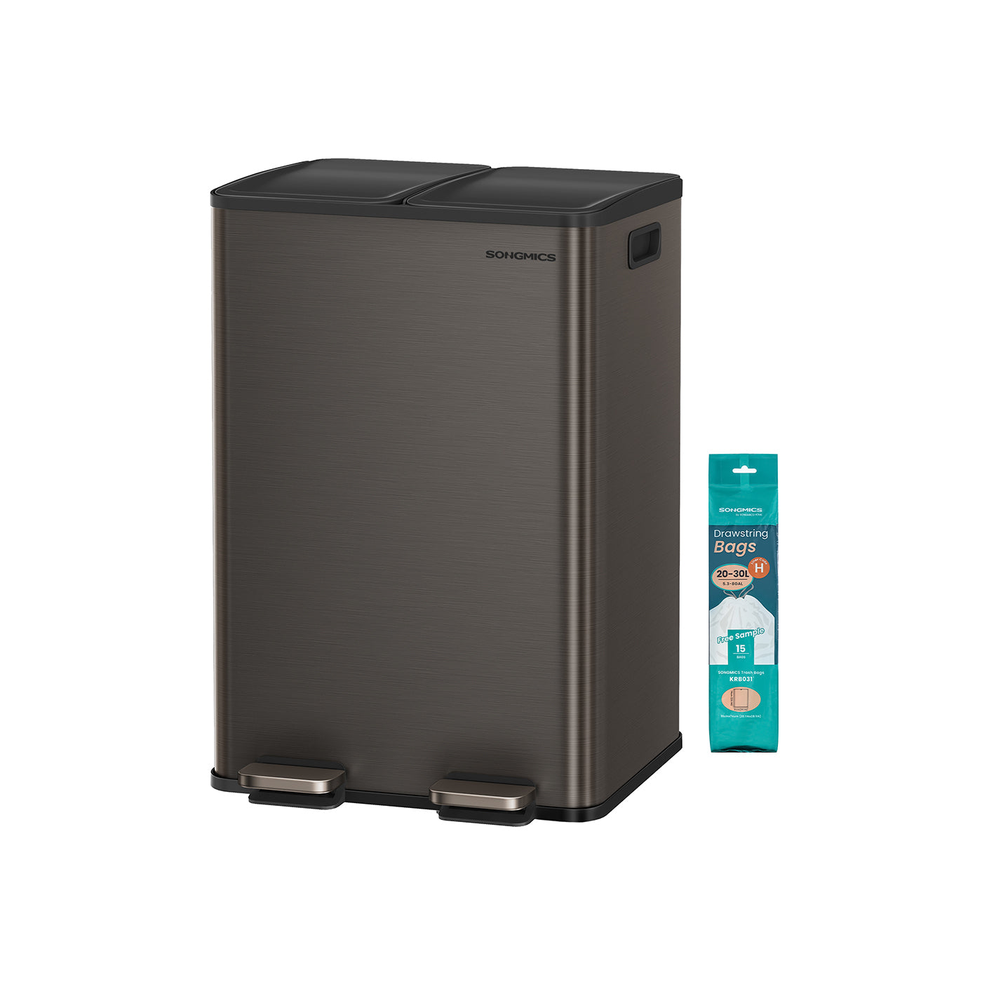 Dual Compartment Pedal Bin – Steel – Ink Black – Soft-Close Lid with Inner Buckets