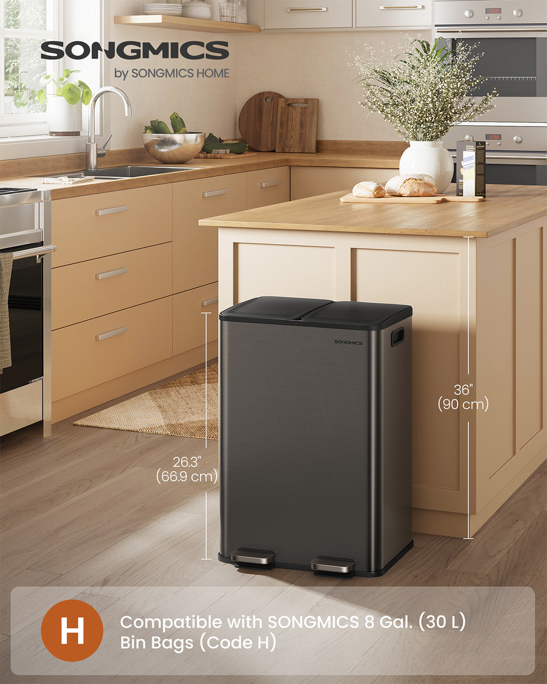 Dual Compartment Pedal Bin – Steel – Ink Black – Soft-Close Lid with Inner Buckets