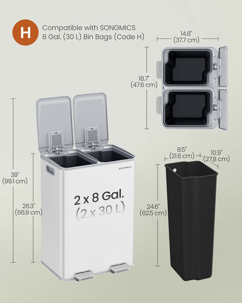 Dual Compartment Pedal Bin – Steel – Ink Black – Soft-Close Lid with Inner Buckets