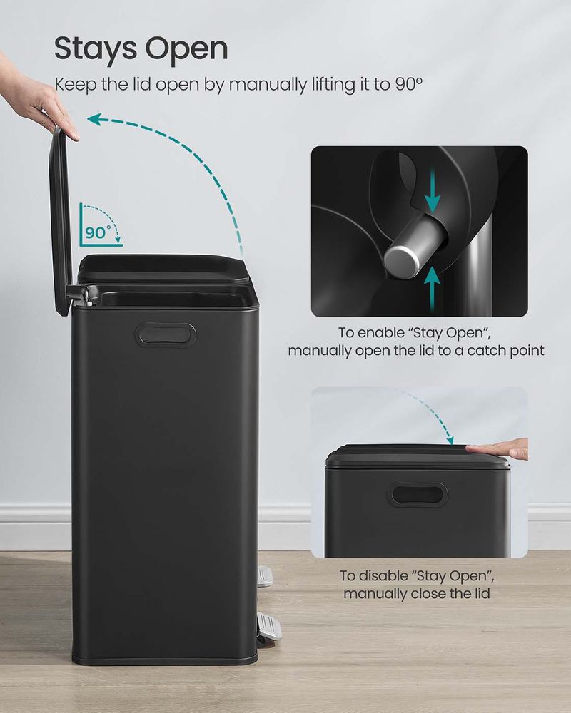 Double Kitchen Bin – Stainless Steel – Metallic Silver – Soft-Close Lids with Removable Inner Buckets