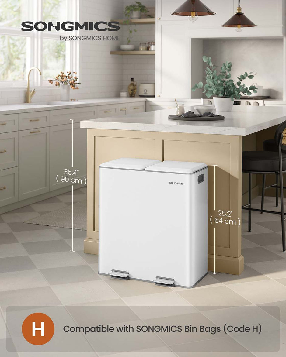 Double Kitchen Bin – Stainless Steel – Metallic Silver – Soft-Close Lids with Removable Inner Buckets