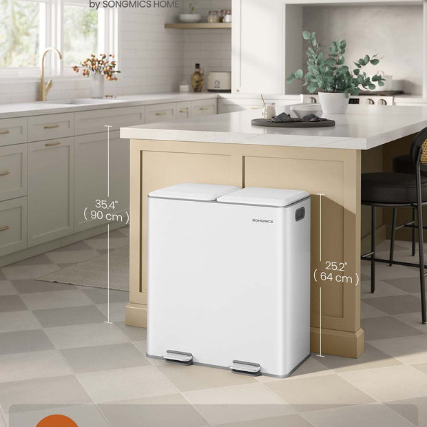 Double Kitchen Bin – Stainless Steel – Metallic Silver – Soft-Close Lids with Removable Inner Buckets
