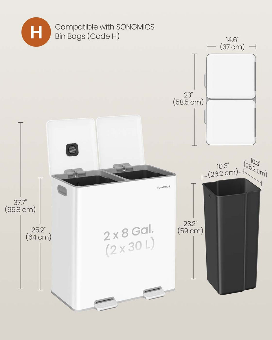 Double Kitchen Bin – Stainless Steel – Metallic Silver – Soft-Close Lids with Removable Inner Buckets