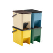 Set of 4 Stackable Recycling Bins – Plastic – Beige and Green – 20L Each with Press-to-Open Lids and Waste Separation System