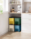 Set of 4 Stackable Recycling Bins – Plastic – Beige and Green – 20L Each with Press-to-Open Lids and Waste Separation System