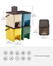 Set of 4 Stackable Recycling Bins – Plastic – Beige and Green – 20L Each with Press-to-Open Lids and Waste Separation System