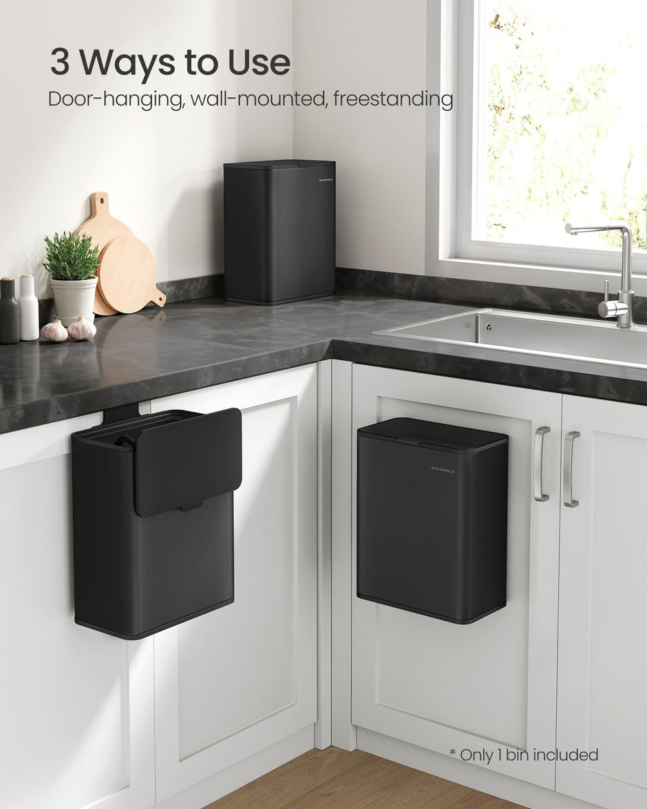 Hanging Kitchen Bin – Steel – Ink Black – 8L Capacity with Lid and Hooks