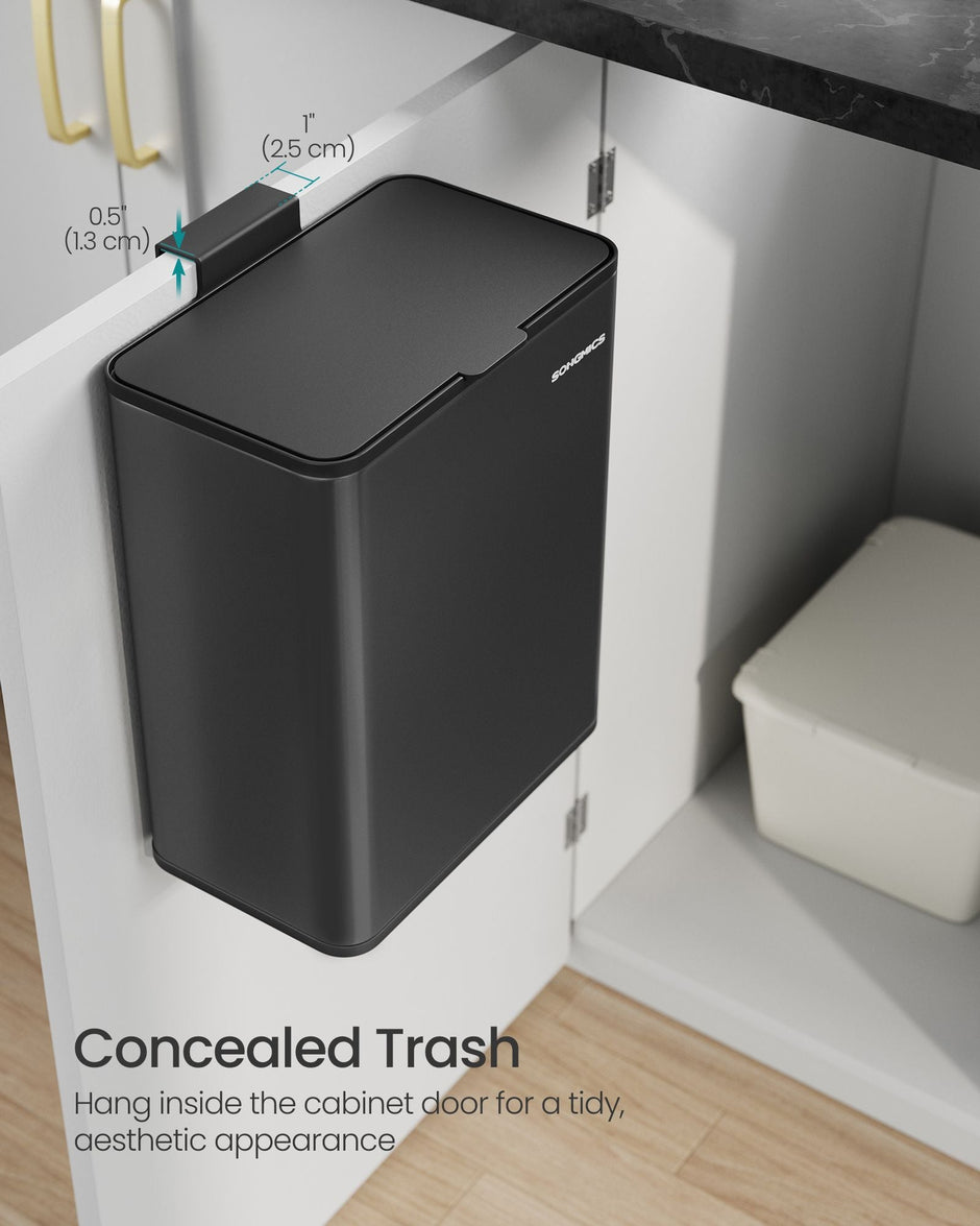 Hanging Kitchen Bin – Steel – Ink Black – 8L Capacity with Lid and Hooks