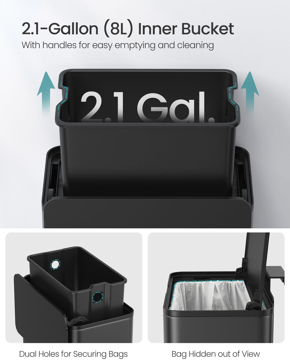 Hanging Kitchen Bin – Steel – Ink Black – 8L Capacity with Lid and Hooks
