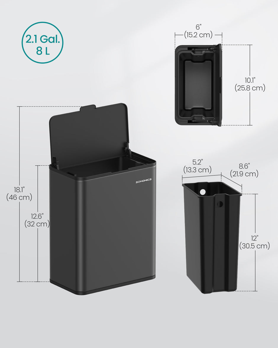 Hanging Kitchen Bin – Steel – Ink Black – 8L Capacity with Lid and Hooks