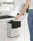 8L Steel Hanging Kitchen Bin – Silver – Lid Included – Food Waste Collection