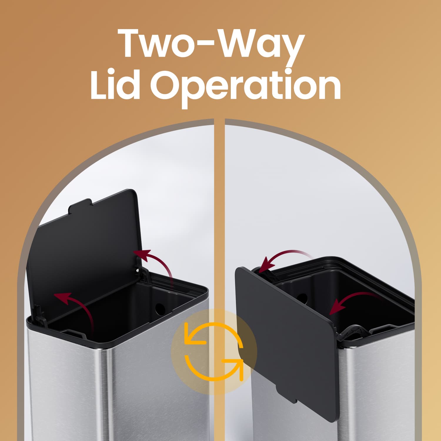 Hanging Kitchen Trash Can – Steel – 8L – Lid with Wall-Mount and Cabinet Door Hooks