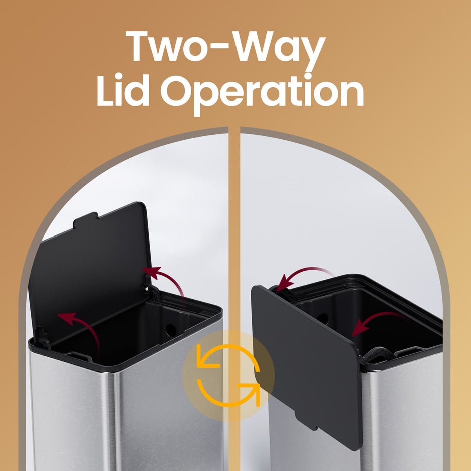 Hanging Kitchen Trash Can – Steel – 8L – Lid with Wall-Mount and Cabinet Door Hooks