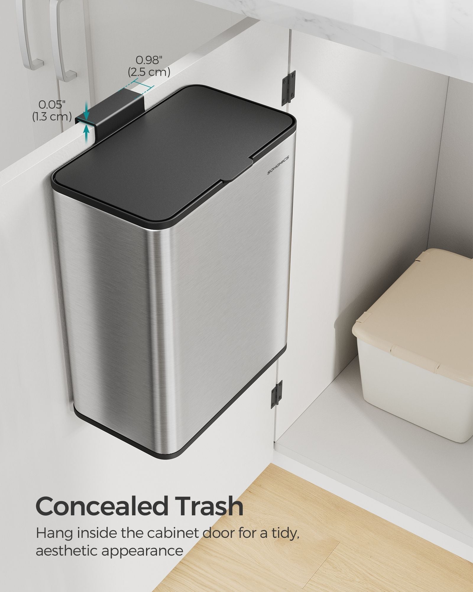 8L Steel Hanging Kitchen Bin – Silver – Lid Included – Food Waste Collection