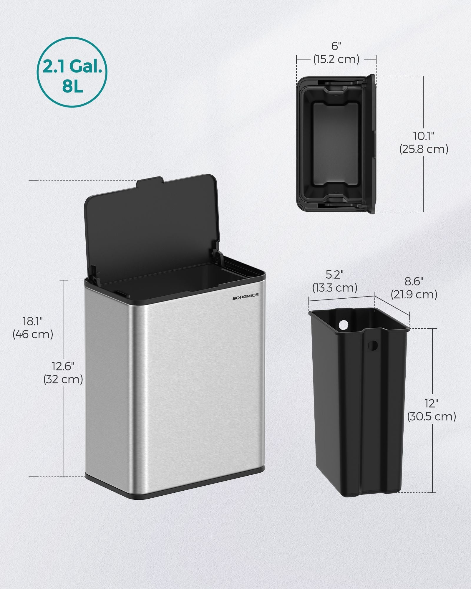 8L Steel Hanging Kitchen Bin – Silver – Lid Included – Food Waste Collection