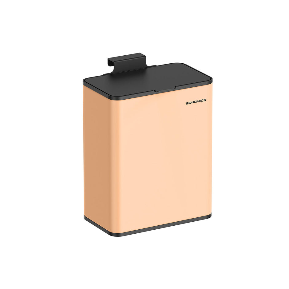 Hanging Kitchen Bin – Steel – Peach Fuzz – 8L, With Lid and Hooks for Food Waste Management