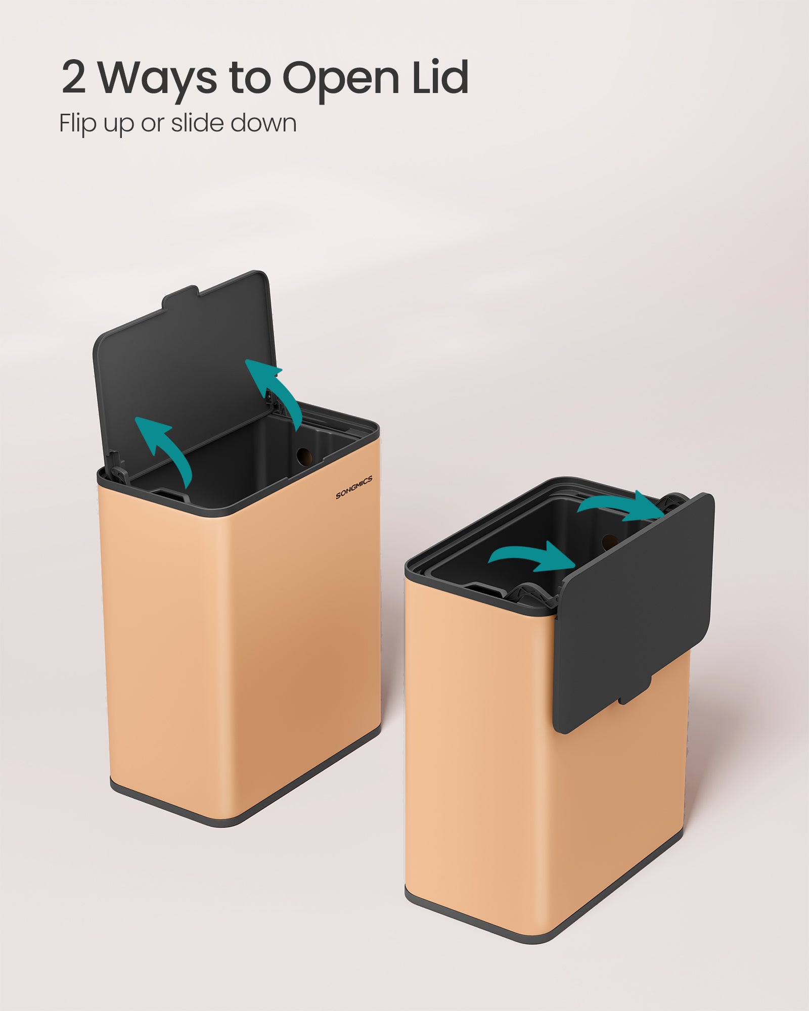 Hanging Kitchen Bin – Steel – Peach Fuzz – 8L, With Lid and Hooks for Food Waste Management