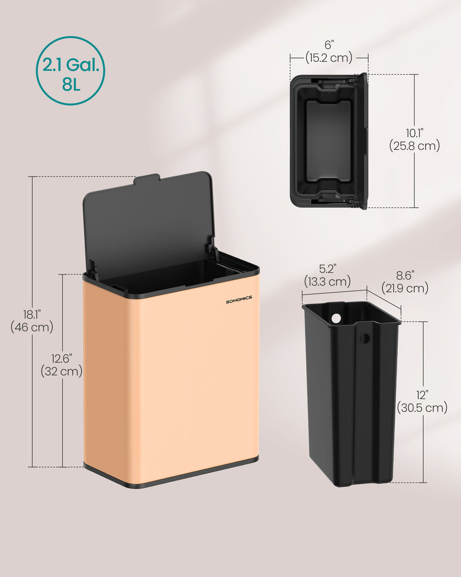 Hanging Kitchen Bin – Steel – Peach Fuzz – 8L, With Lid and Hooks for Food Waste Management
