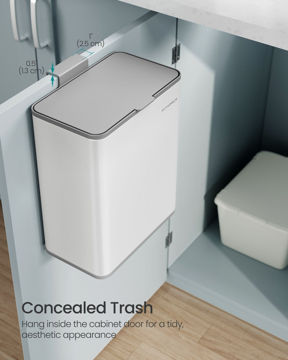 Hanging Steel Kitchen Bin – Cloud White – 8L Capacity – Lid for Food Waste with Hooks