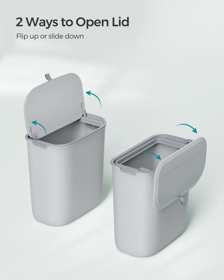 Hanging Trash Can – Plastic – White – 9L Capacity with Lid for Food Waste