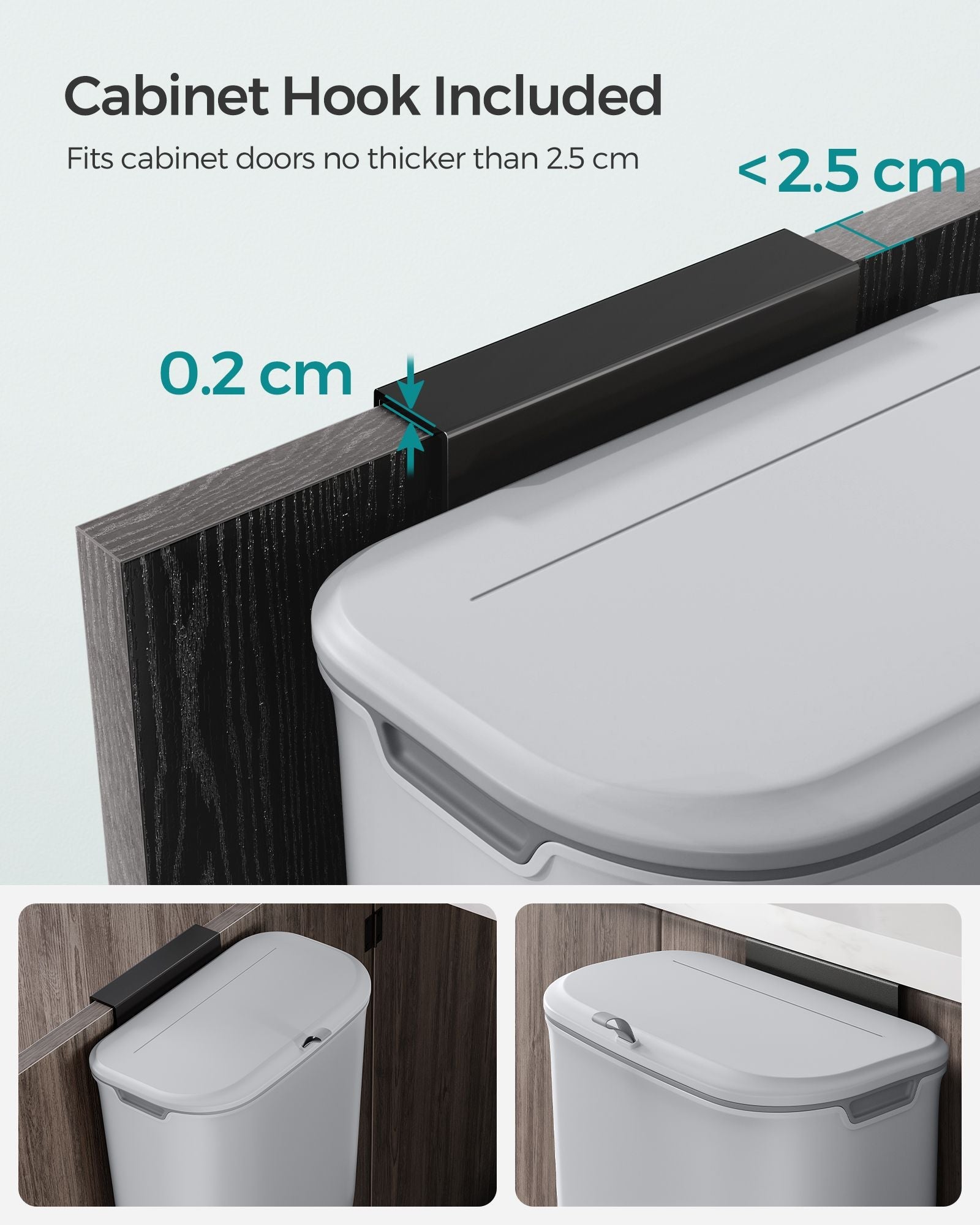 Hanging Trash Can – Plastic – White – 9L Capacity with Lid for Food Waste