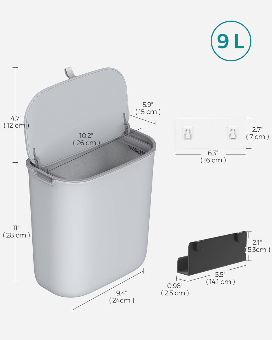 Hanging Trash Can – Plastic – White – 9L Capacity with Lid for Food Waste