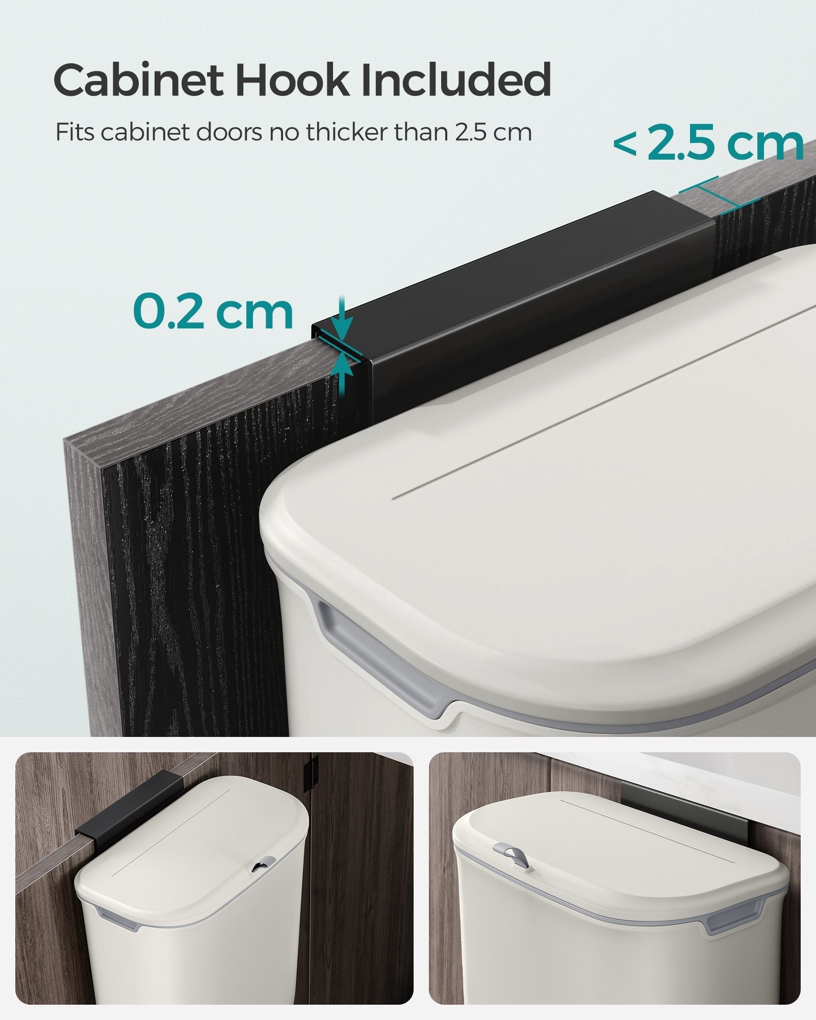 Hanging Trash Can – Plastic – White – 9L Capacity with Lid, Wall Mounted