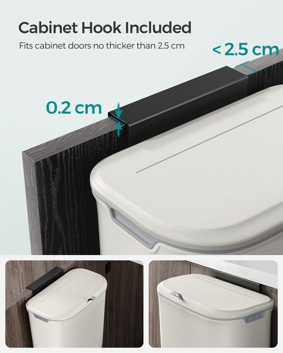 Hanging Trash Can – Plastic – White – 9L Capacity with Lid, Wall Mounted