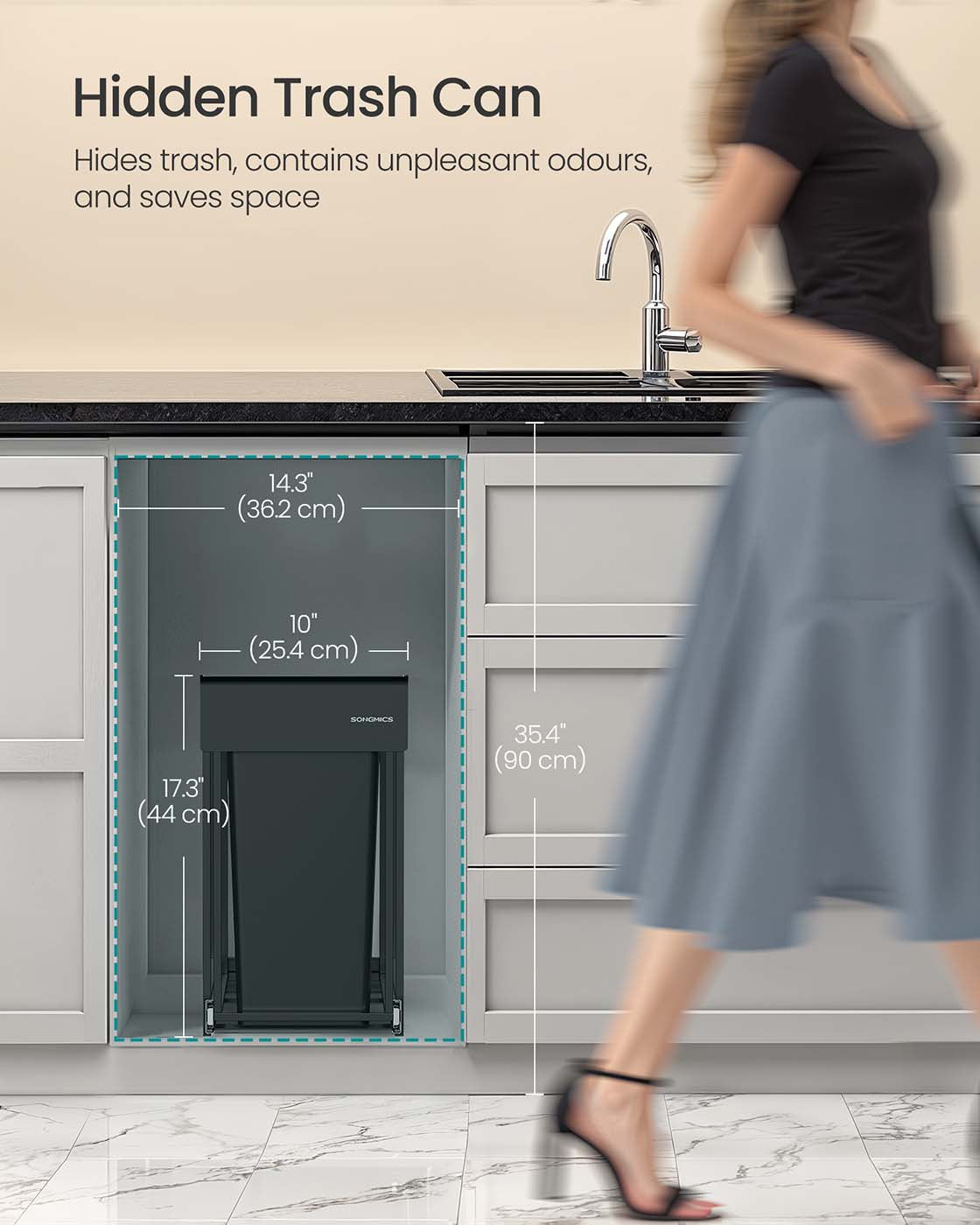 Pull-Out Kitchen Bin – Steel Frame with ABS Lid – Ink Black – Double Compartment for Recycling and Waste