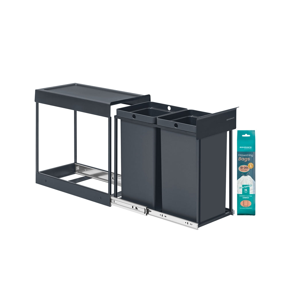 Kitchen Bin – Steel Frame and ABS Lid – Ink Black – Built-in with Double Compartments and Smooth Pull-Out Design