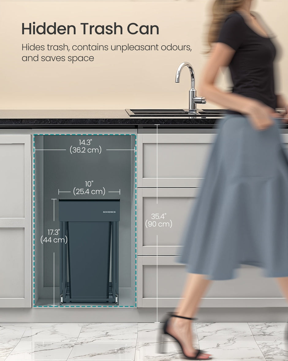 Kitchen Bin – Steel Frame and ABS Lid – Ink Black – Built-in with Double Compartments and Smooth Pull-Out Design